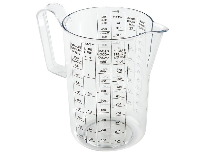 Maatbeker met schalen voor vloeistoffen en droge stoffen